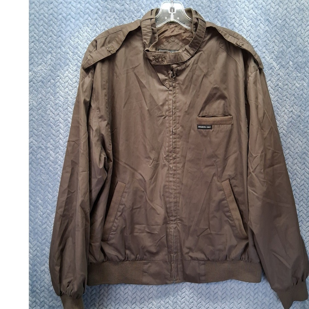 Members Only Iconic Racer Jacket Brown Mens Large Full Zip Epaulettes Vintage